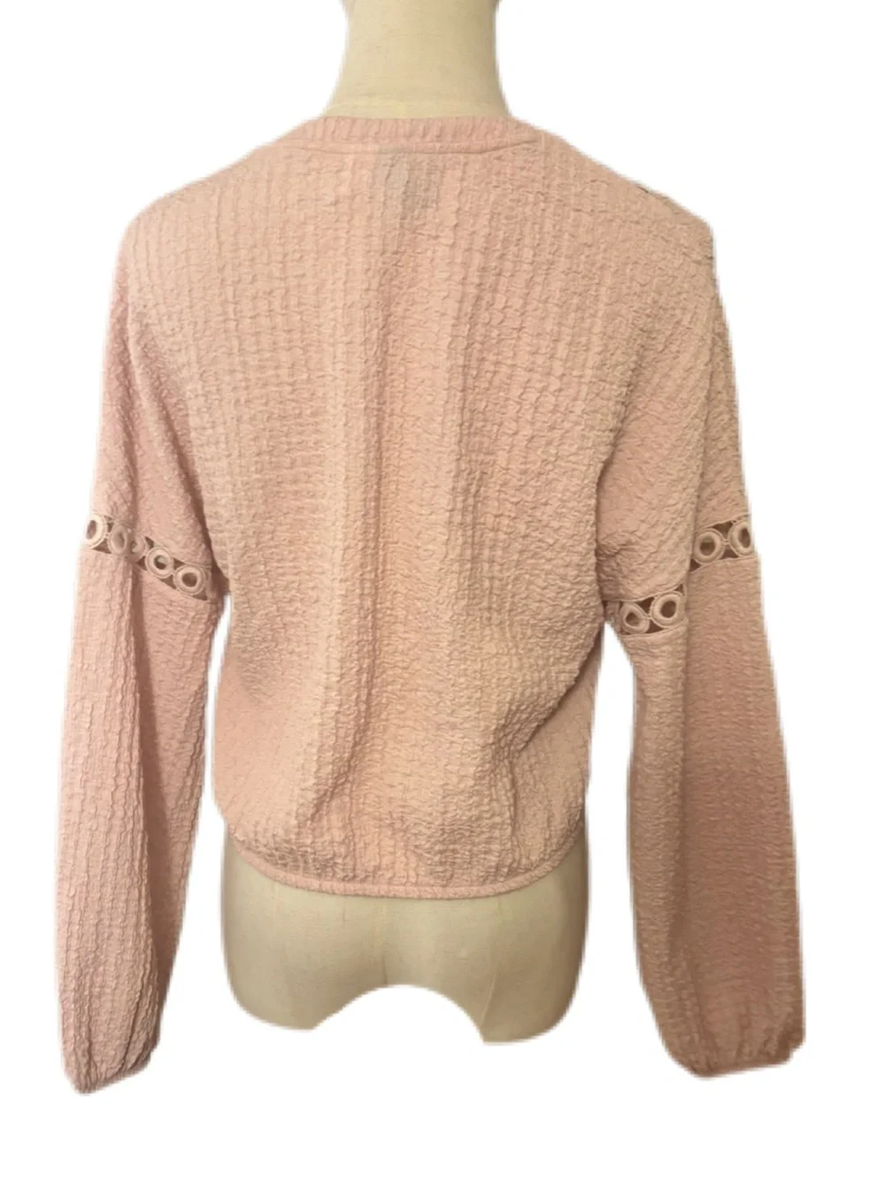 H&M Blush Pink Textured Tie-Neck Blouse